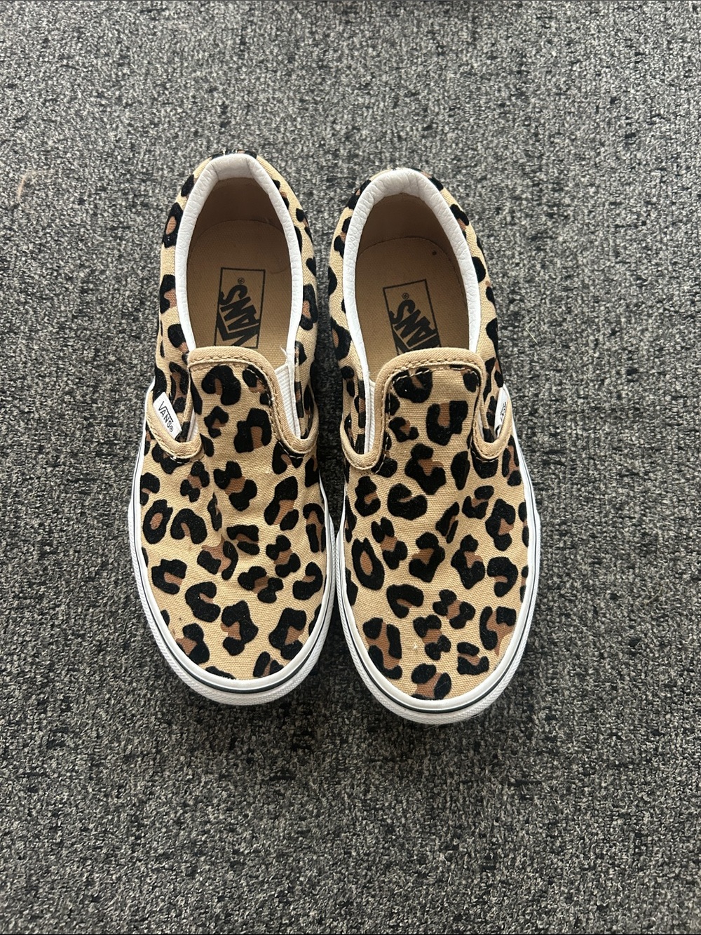 Vans Kids Slip-On Sneakers in Leopard Print Tan and Black